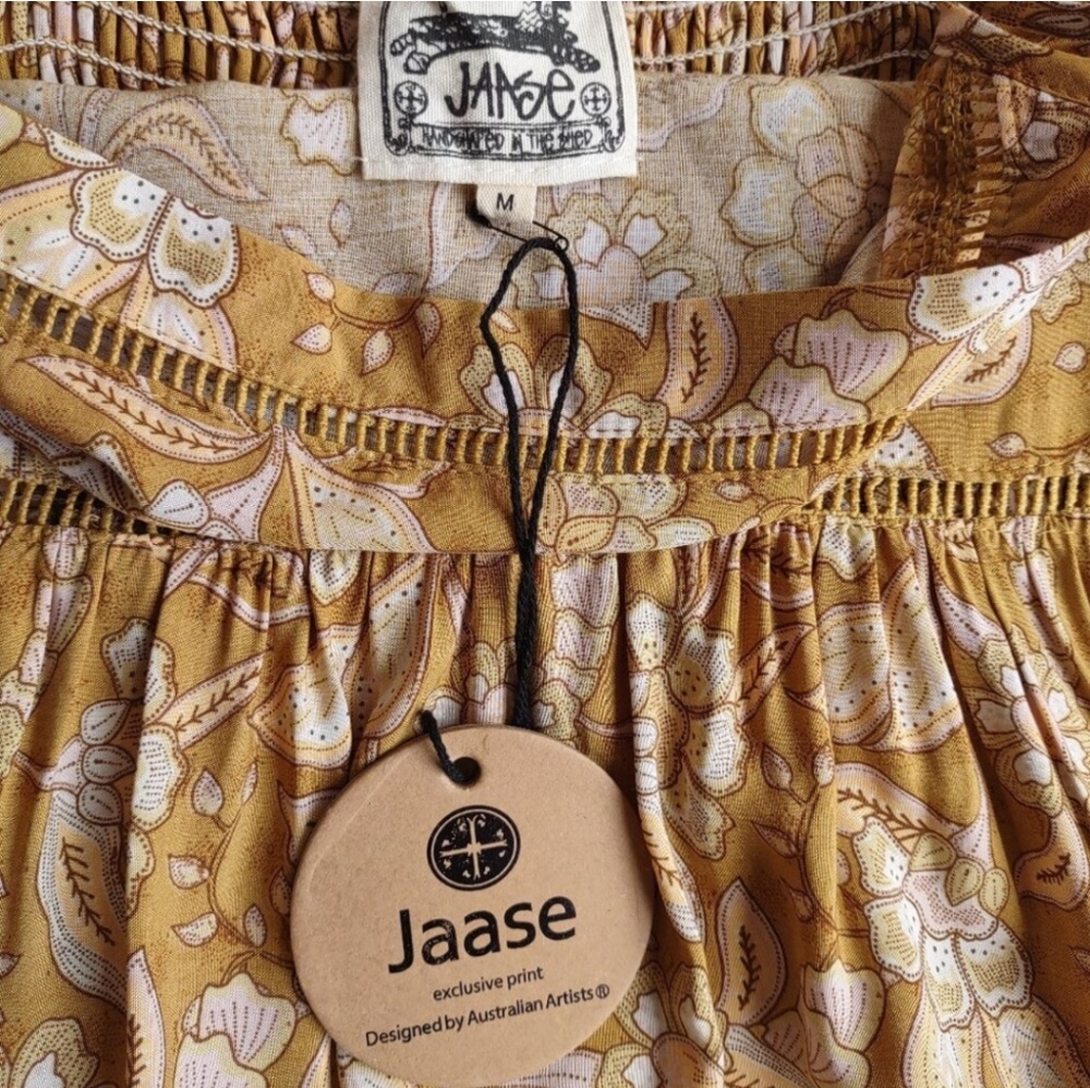 Jaase Boho Tiered Golden Yellow Tiered Mini Dress | NWT| Size Medium - Picture 9 of 11